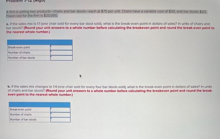 Afirmis selling two products-chairs and bar