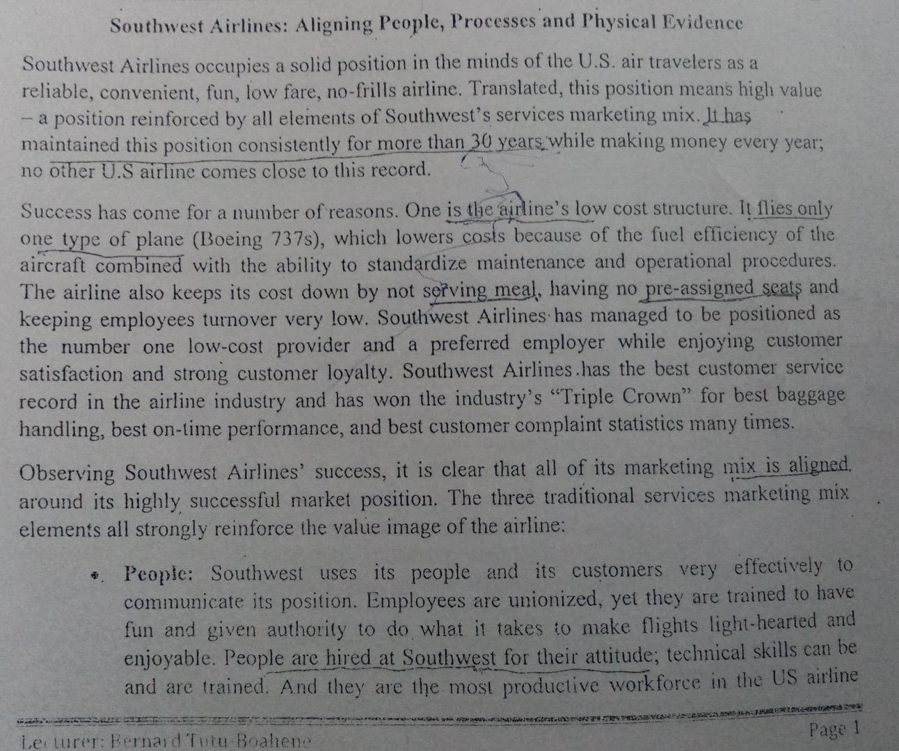 Southwest Airlines: Aligning People, Processes