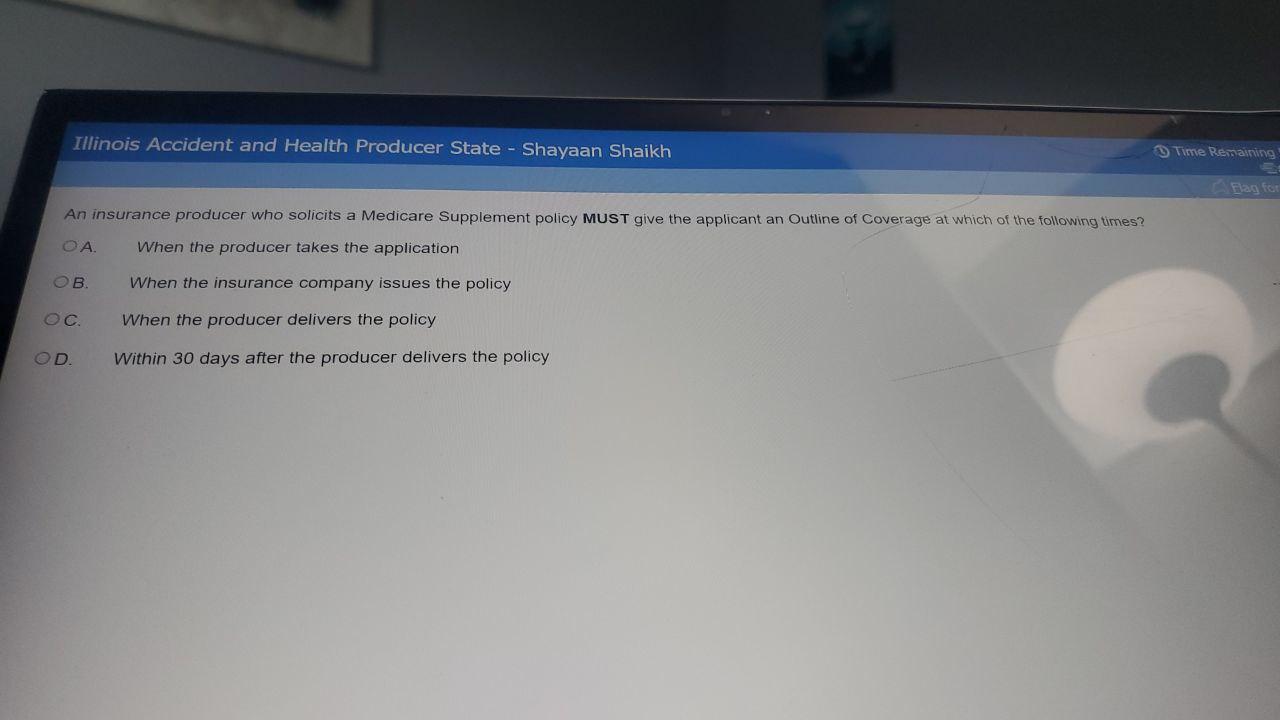 A. When the producer takes the application B.