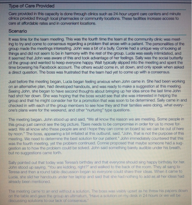 Type of Care Provided Care provided in this