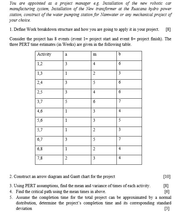 You are appointed as a project manager e.g.