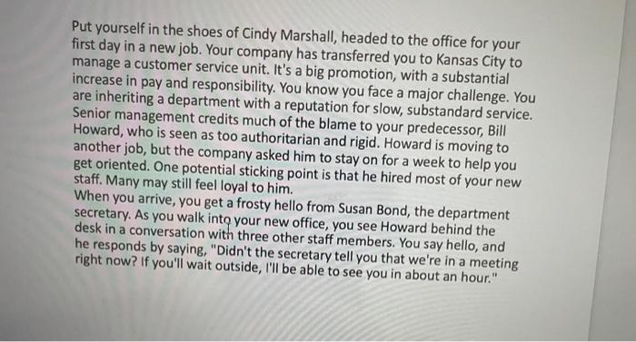 As Cindy Marshall, how would you respond? Put