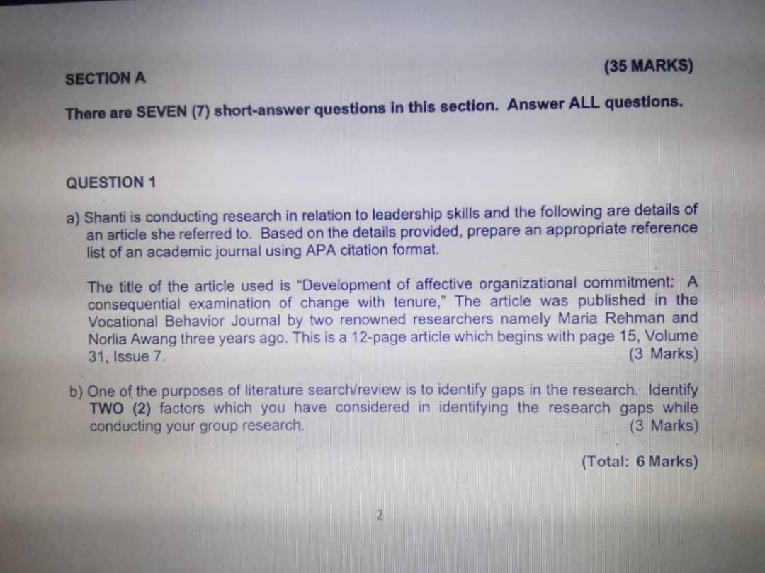 SECTION A (35 MARKS) There are SEVEN (7)