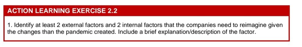 ACTION LEARNING EXERCISE 2.2 1. Identify at least