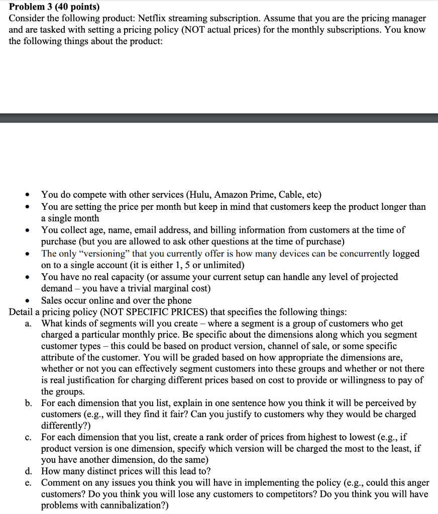 Problem 3 (40 points) Consider the following