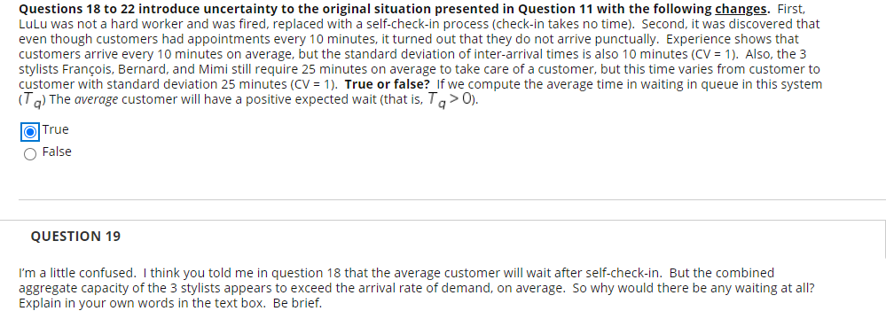 Questions 18 to 22 introduce uncertainty to the