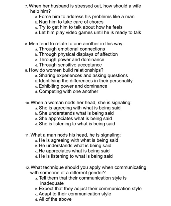 7. When her husband is stressed out, how should a