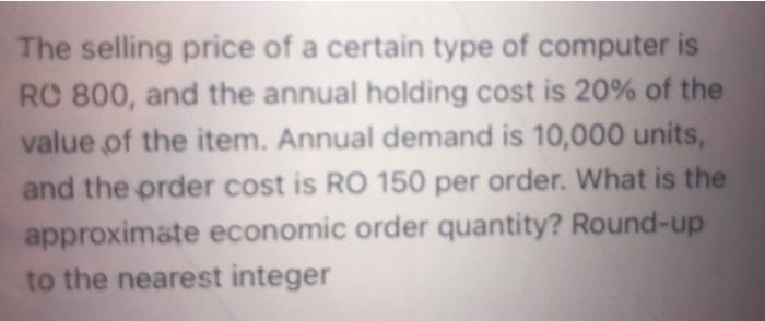 The selling price of a certain type of computer