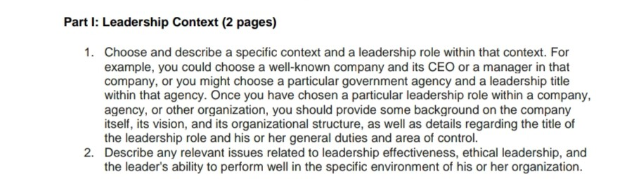 kindly answer it in detail Part I: Leadership
