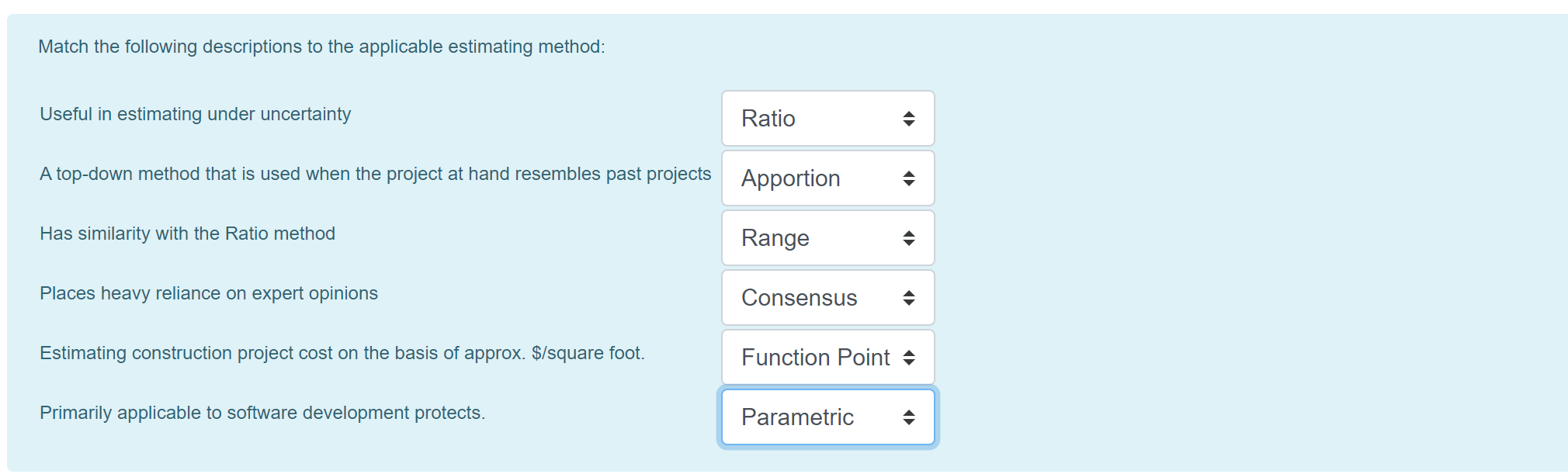 Match the following descriptions to the