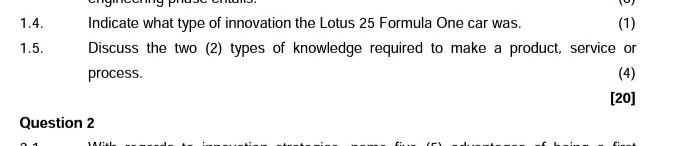 1.4. (1) Indicate what type of innovation the