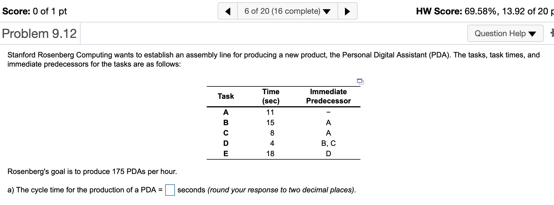 Score: 0 of 1 pt 6 of 20 (16 complete) HW Score: