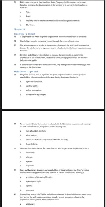 True/False 2 pts each 21. The sole proprietor