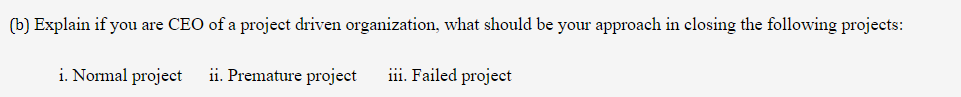 (b) Explain if you are CEO of a project driven
