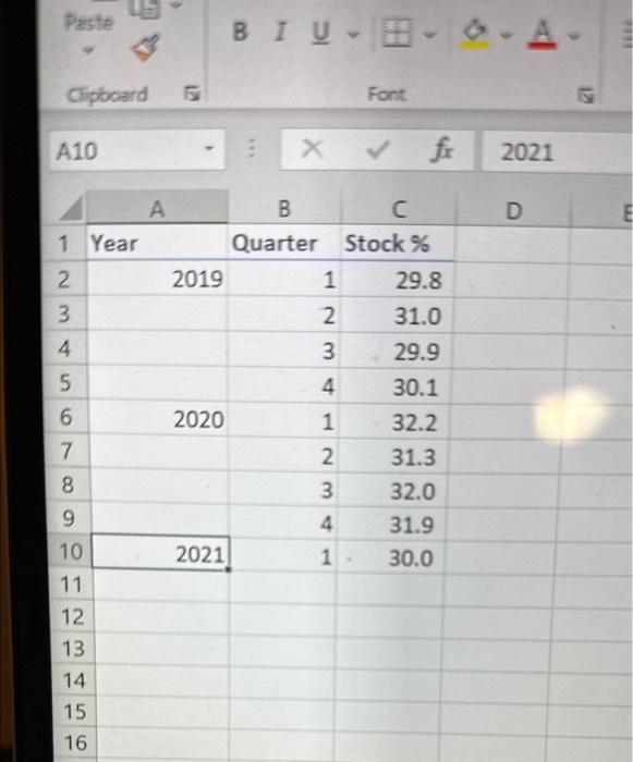Please show all claculations an formulas The data
