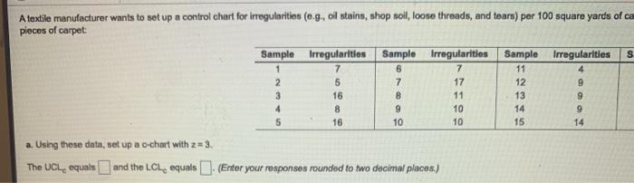 A textile manufacturer wants to set up a control