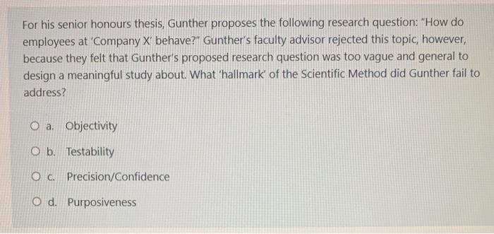 For his senior honours thesis, Gunther proposes