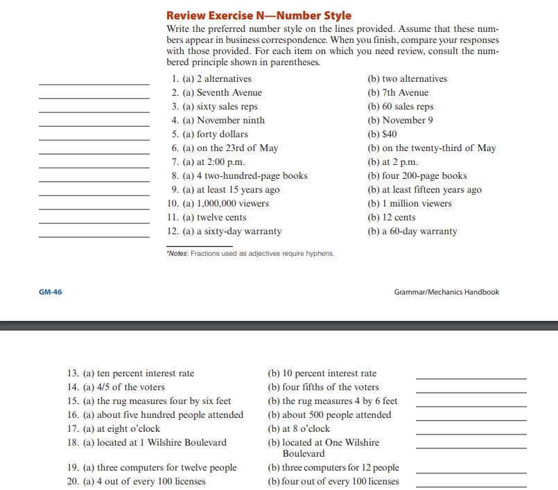 Review Exercise N-Number Style Write the