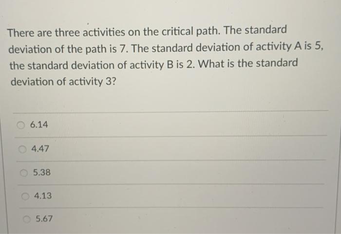 There are three activities on the critical path.