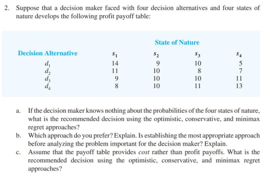 2. Suppose that a decision maker faced with four