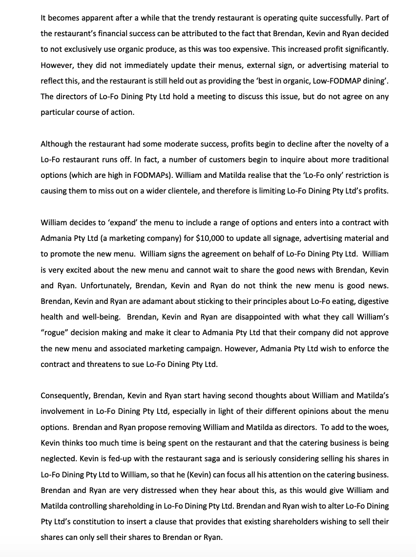 This is a Corporation Law task which I need help