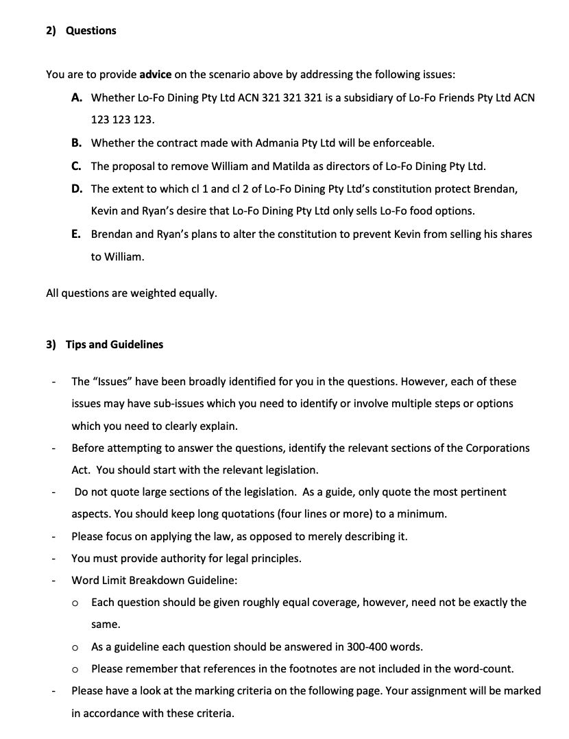 This is a Corporation Law task which I need help