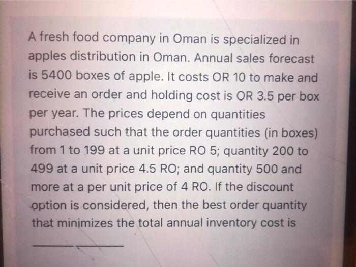 A fresh food company in Oman is specialized in