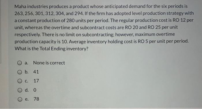 Maha industries produces a product whose