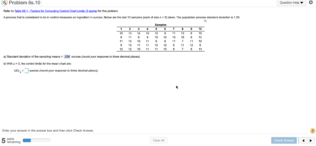 Ucl and LCL Question Help Problem 6s.10 Refer