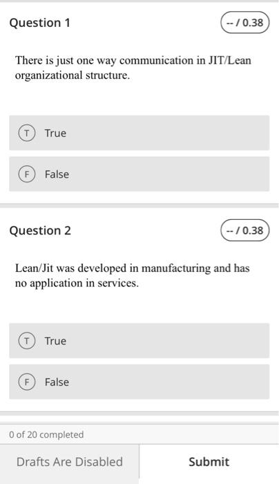 Question 1 -- /0.38 There is just one way
