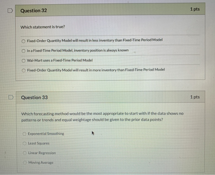 Question 30 1 pts What are the best options for