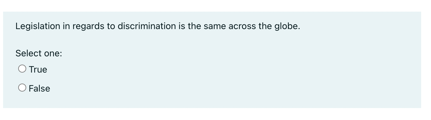 Legislation in regards to discrimination is the