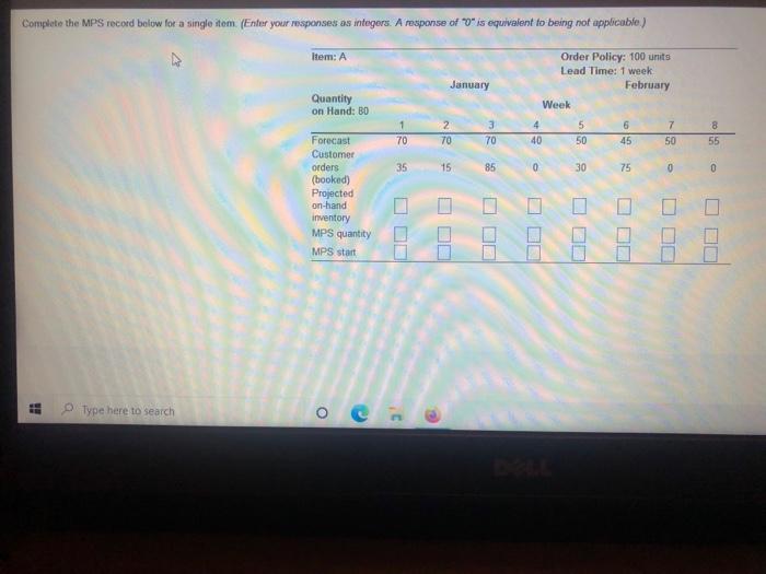 Complete the MPS record below for a single item