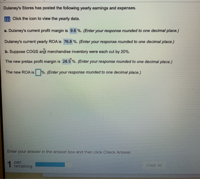 Dulaney's Stores has posted the following yearly