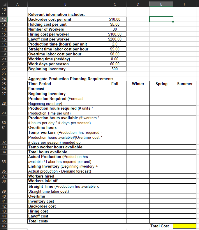 PLEASE SHOW EXCEL FORMULAS FOR EACH CELL . It'd
