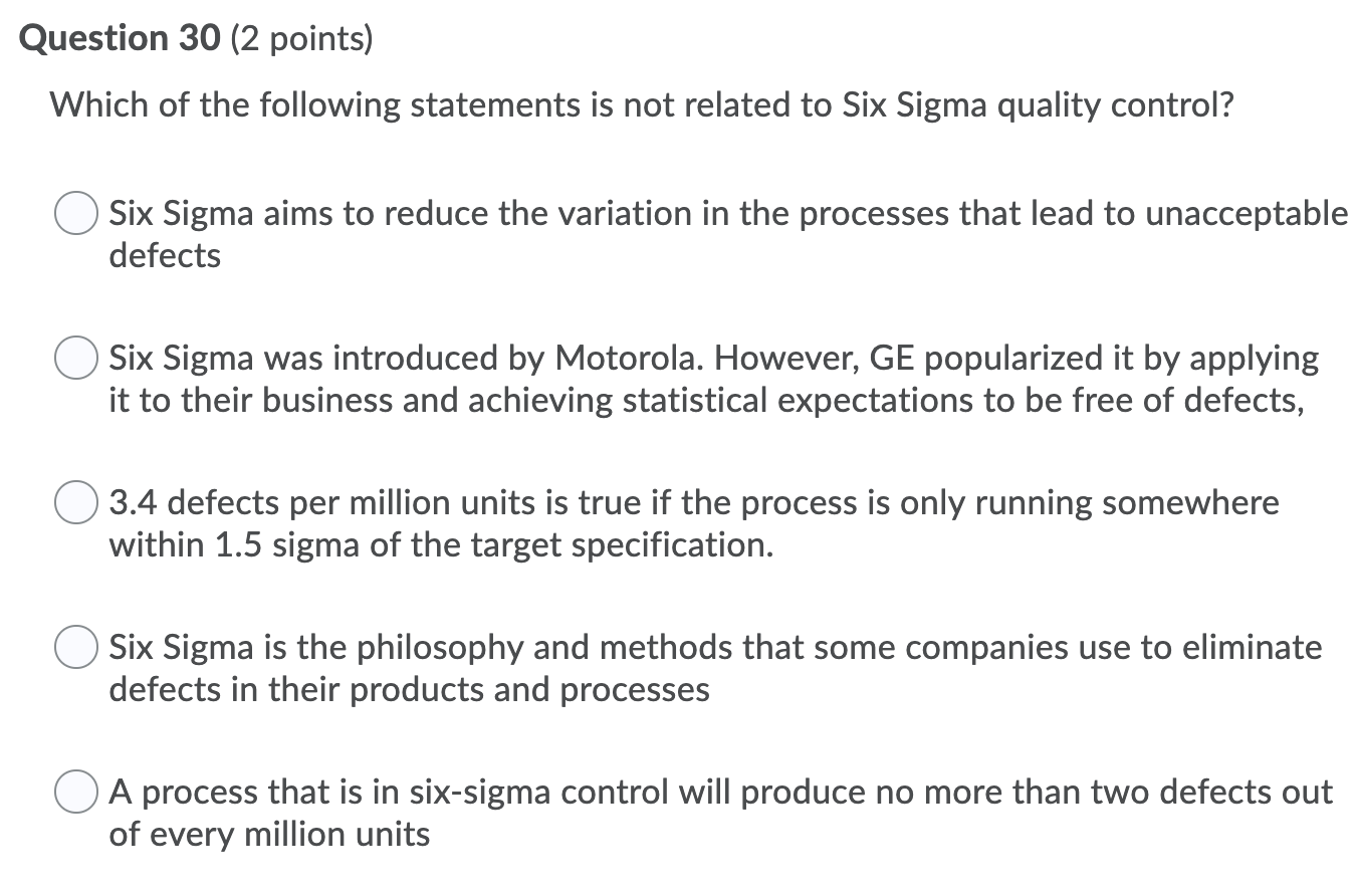 Question 30 (2 points) Which of the following