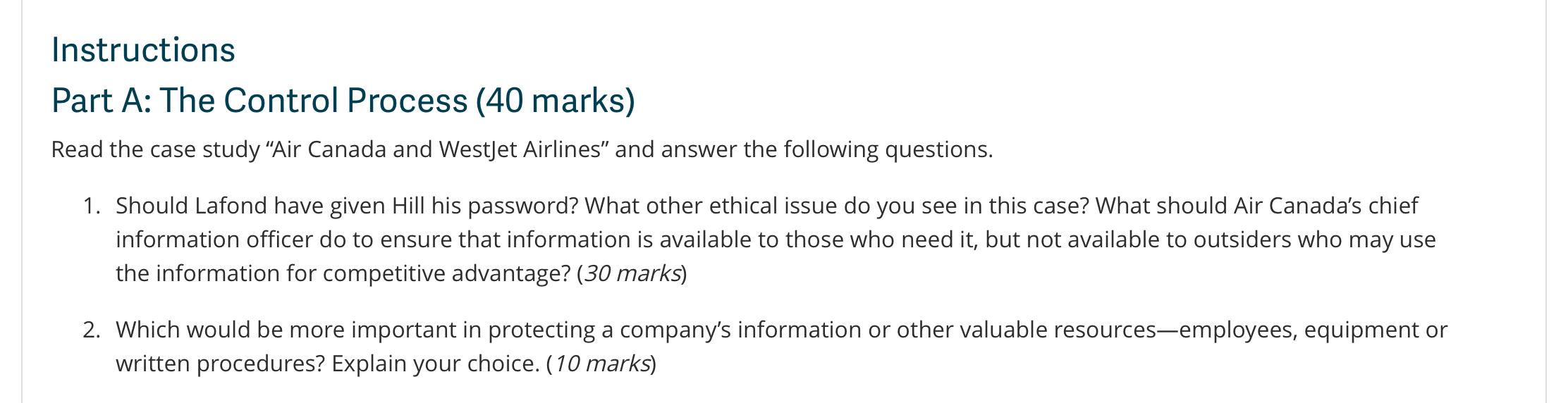 Instructions Part A: The Control Process (40