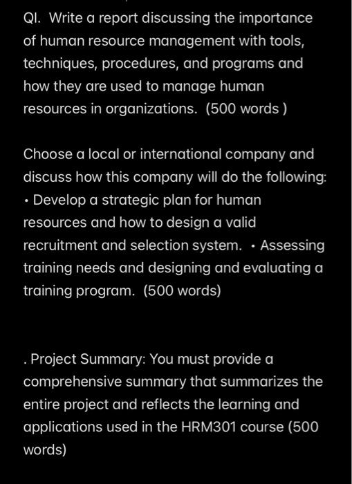 1500 words QI. Write a report discussing the