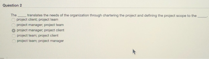 Question 2 The translates the needs of the