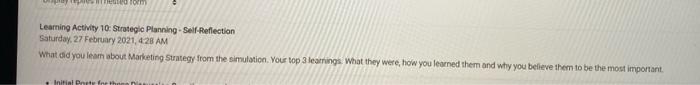 Tom Learning Activity 10: Strategic Planning
