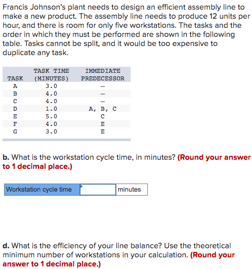 Francis Johnson's plant needs to design an