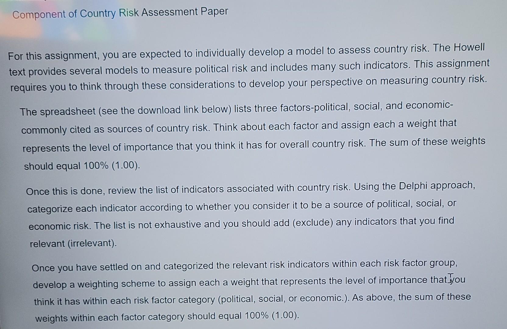 Component of Country Risk Assessment Paper For