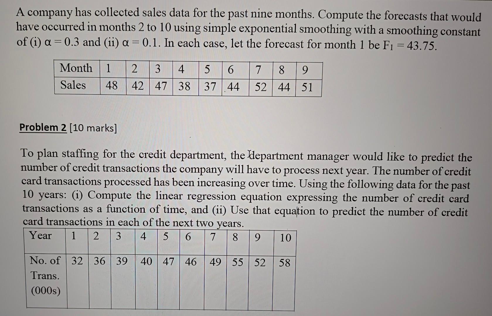 A company has collected sales data for the past