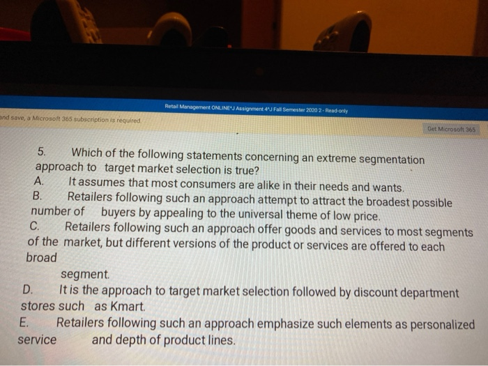 Retal Management ONLINE Assignment 4 Fall