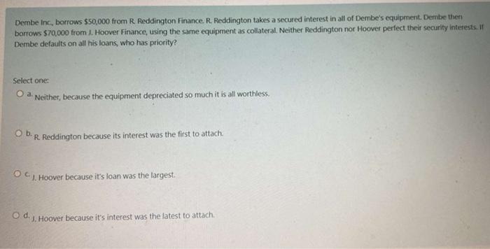 Dembe Inc, borrows $50,000 from R. Reddington