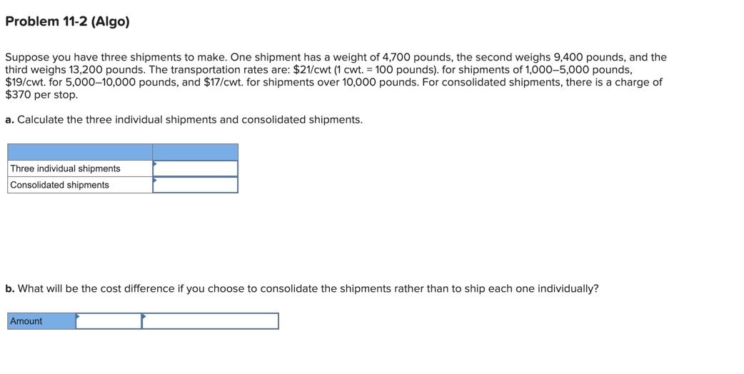 Suppose you have three shipments to make. One