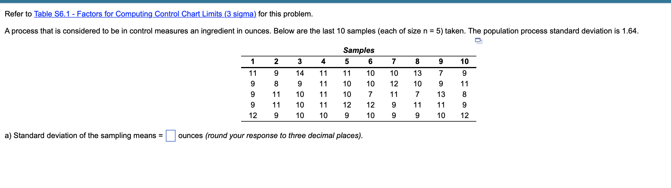 Refer to Table 56.1 - Factors for Computing