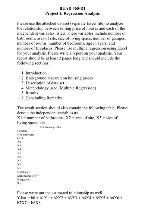 BUAD 360-D1 Project I: Regression Analysis Please