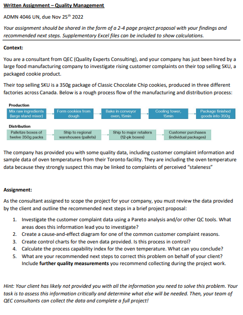 Written Assignment - Quality Management ADMN 4046