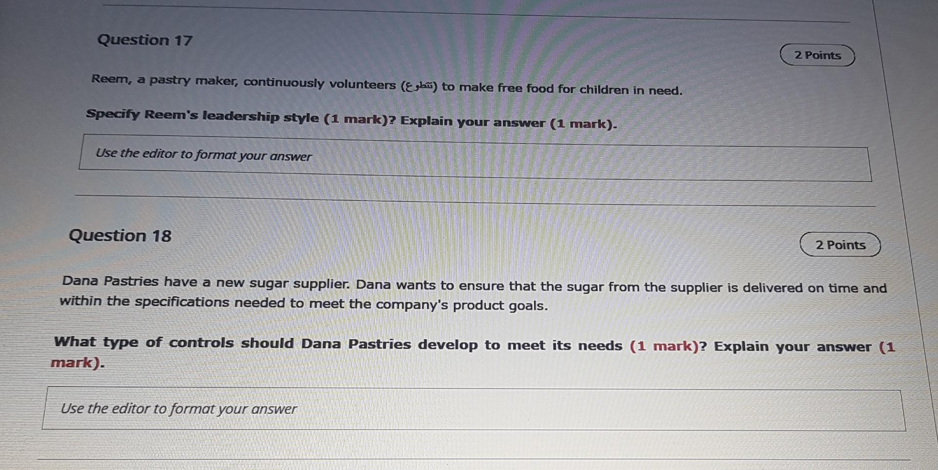 Question 17 2 Points Reem, a pastry maker,